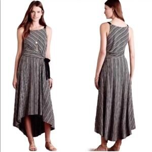 Maeve Anthropologie Dress Salsola Black Cream Striped Tie Waist Midi Dress Small